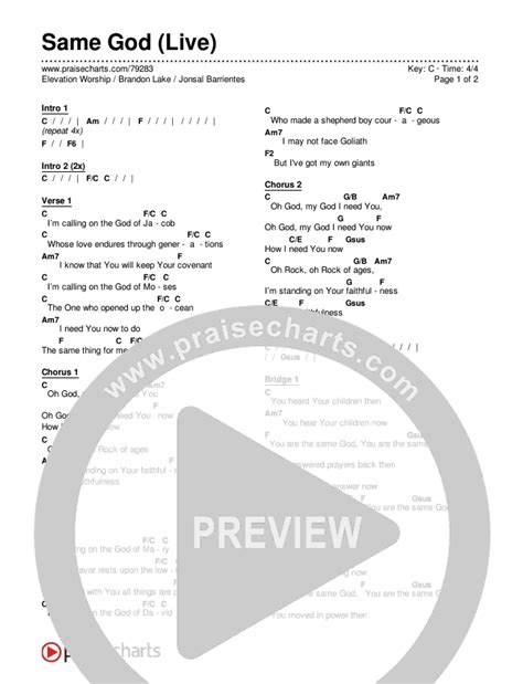 Same God (Live) Chords PDF (Elevation Worship / Brandon Lake / Jonsal Barrientes) - PraiseCharts