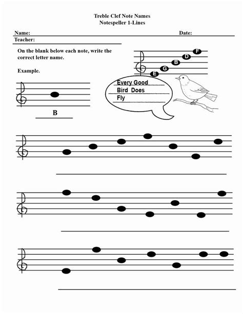 Reading Notes On Treble Clef Staff Worksheets