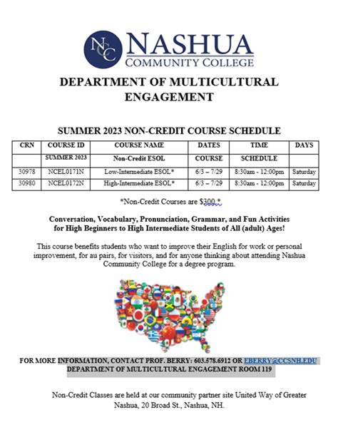 Nashua Community College, SUMMER 2023 NON-CREDIT COURSE SCHEDULE | Welcoming New Hampshire