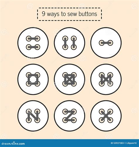 The Ways For To Sew Buttons, Tutorial, Scheme For Training Sewing Stock Vector - Image: 53937383