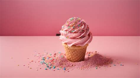 Premium AI Image | Photo a pink ice cream cone with sprinkles and sprinkles on it