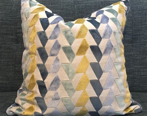 Blue Green and Gold Cut Velvet Geometric Pillow Covers / - Etsy