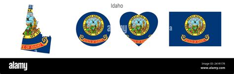 Idaho flag icon set. American state pennant in official colors and proportions. Rectangular, map ...