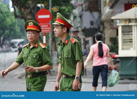 Vietnamese Police Wearing Green Uniforms. Editorial Stock Image - Image ...