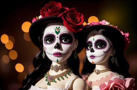 Premium AI Image | La Calavera Catrina dolls in Mexican hats with ...