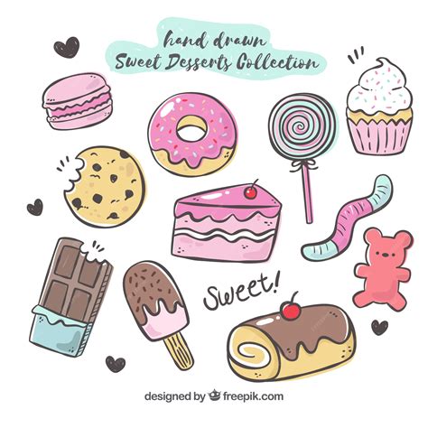 Premium Vector | Sweet desserts collection in hand drawn style