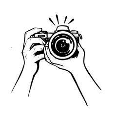 Man hand holding camera on white background Vector Image