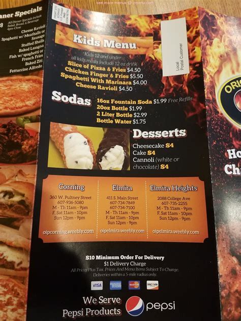 Menu at Original Italian Pizza pizzeria, Elmira Heights, College Ave