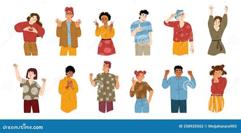 Happy People Positive Gestures, Body Language Stock Vector - Illustration of student, positive ...