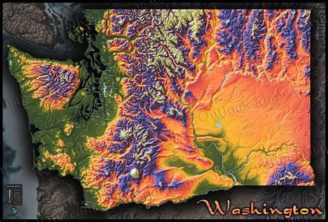 Topo Map of Washington State | Colorful Mountains & Terrain