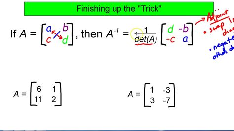 HonAlgI - Using Det Trick to Find Inverse of 2X2 Matrix - YouTube