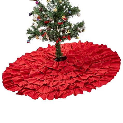 48 Inches Red Burlap Ruffled Xmas Christmas Tree Skirt - Holiday Decoration for Gift Giving by ...