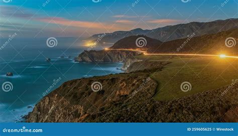 Beautiful Sunset Over the Bixby Bridge in Big Sur Seen from Hurricane ...