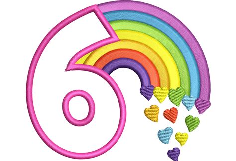 Cute Rainbow Birthday Number 6 SIX machine embroidery applique designs ...