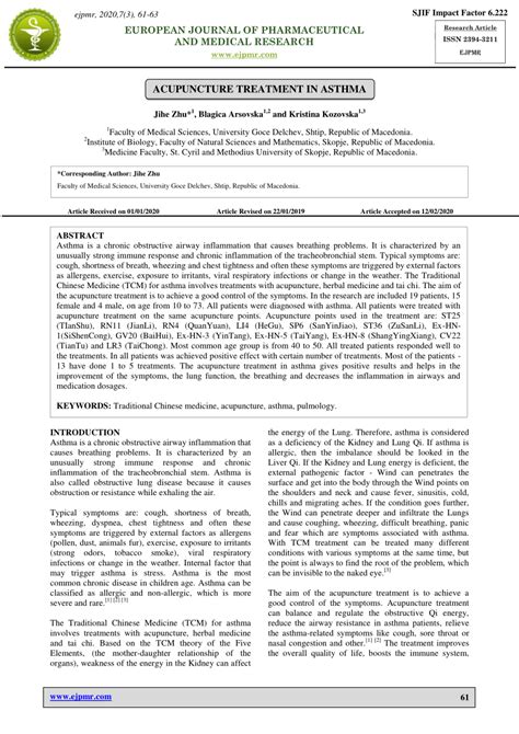 (PDF) Acupuncture treatment in asthma