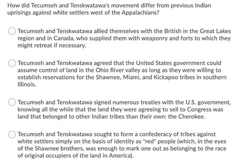 Solved How did Tecumseh and Tenskwatawa's movement differ | Chegg.com