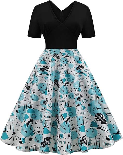 Amazon.com: Women's Vintage Musical Note Sheet Music Print Dress 50's V Neck Sleeveless Retro ...