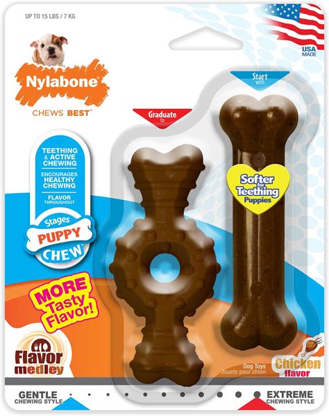 NYLABONE Puppy Twin Pack Petite Ring/Bone Combo Puppy Chew Toy - Chewy.com