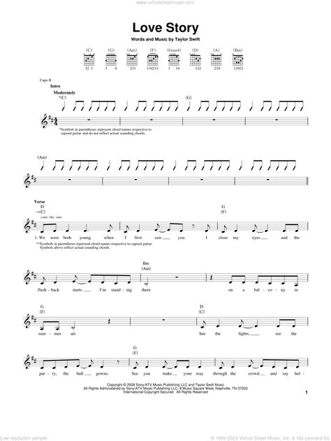 Love Story sheet music for guitar solo (chords) (PDF) v2