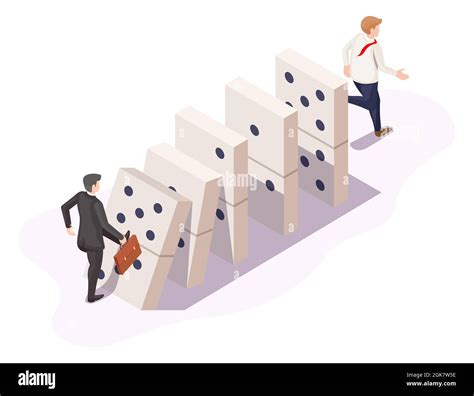 Domino effect or chain reaction in business, vector isometric illustration. Falling dominoes ...