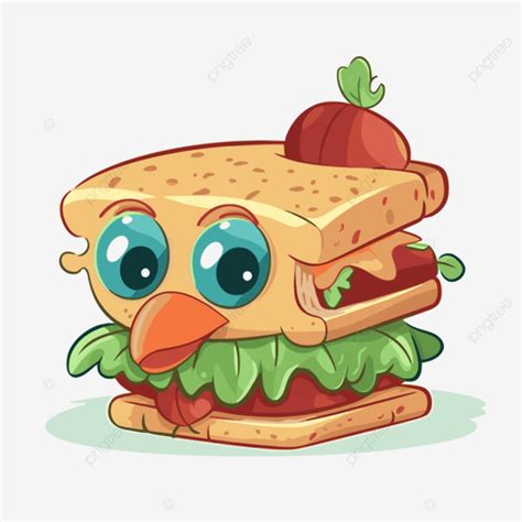 Turkey Sandwich Vector, Sticker Clipart Cartoon Sandwich With Eyes On It, Sticker, Clipart PNG ...