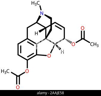 Chemical structure of heroin (diacetylmorphine) narcotic drug, colloquially as H, smack, horse ...