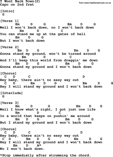 Johnny Cash song: I Wont Back Down(2), lyrics and chords | Lyrics and chords, Guitar chords ...