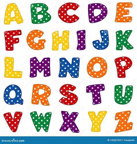 Alphabet, Bright Colors with Polka Dots Stock Vector - Illustration of preschool, gold: 142267322