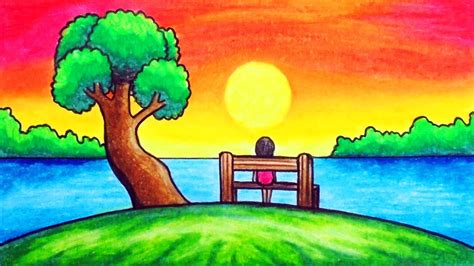 Sunset Simple Beautiful Easy Scenery Drawing : Easy nature scenery drawing easy sunset scenery ...