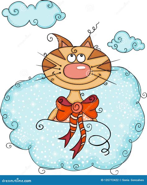 Cute cat in cloud stock vector. Illustration of illustration - 135772422