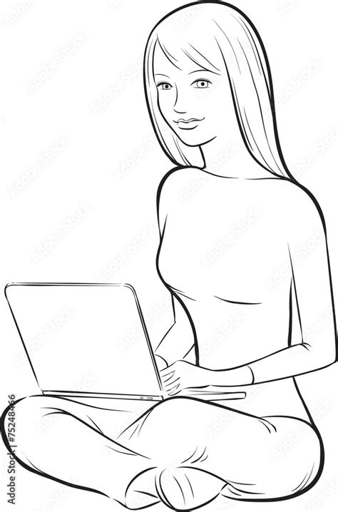 whiteboard drawing - girl sitting with laptop computer Stock Vector ...