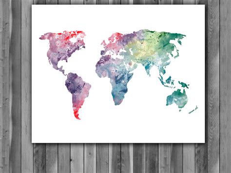 World Map Watercolor Print, World Map Art, World Map Painting, World ...