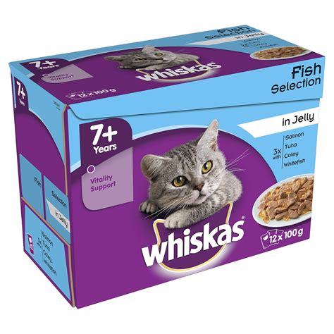 Whiskas 7+ Wet Cat Food for Senior Cats, Fish Selection in Jelly, 12 ...