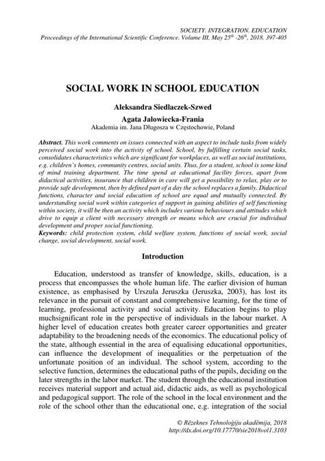 (PDF) SOCIAL WORK IN SCHOOL EDUCATION