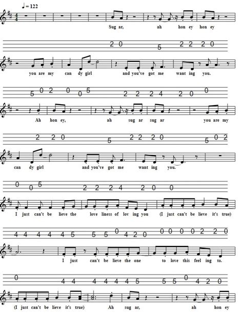 Sugar Sugar Sheet Music And Mandolin Tab - Tenor Banjo Tabs