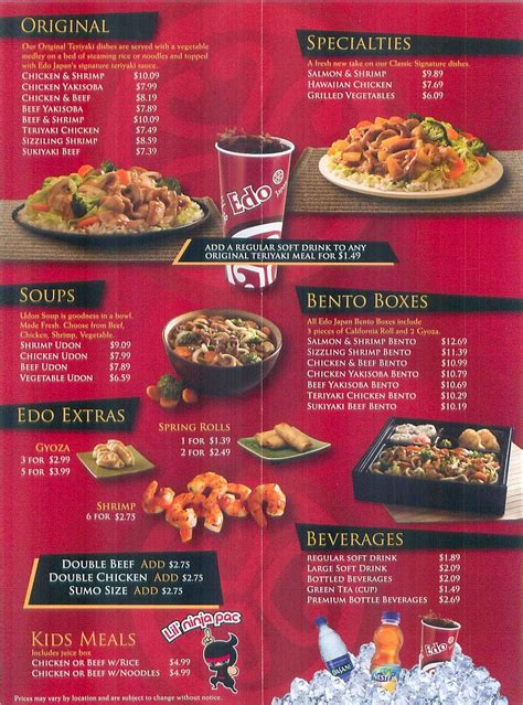 Menu at Edo Japan - Crowfoot Village - Grill and Sushi restaurant ...