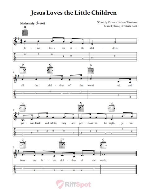 Jesus Loves the Little Children: Chords, Sheet Music, and Tab for Guitar with Lyrics