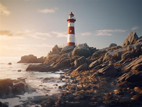 Premium AI Image | A lonely lighthouse on rocky island