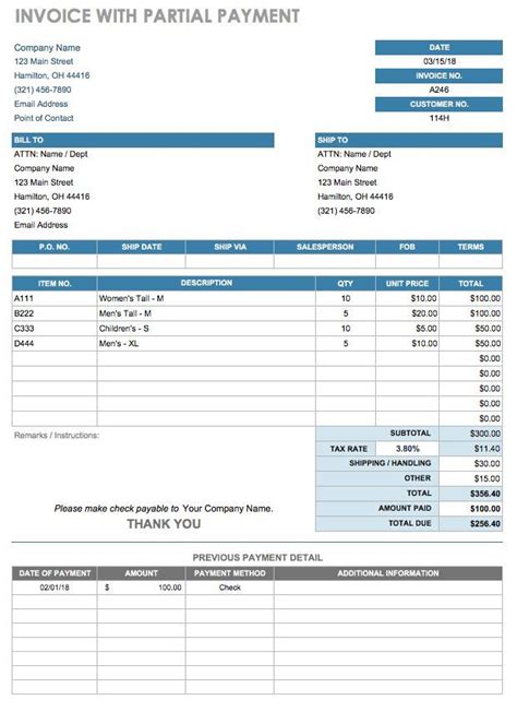 Invoice With Partial Payment Template | Invoice template word, Invoice ...