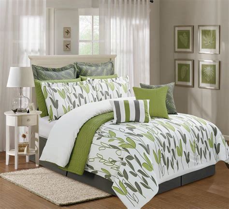 Amazon.com: 12 Pieces Luxury Sage Green, Grey and White vine Allen Comforter Set / Bed-in-a-bag ...