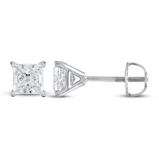 Diamond Solitaire Earrings 1-1/2 ct tw Princess 18K White Gold (SI2/I ...