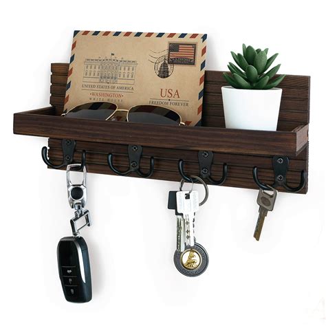 Buy Natural Wooden Key Holder - Wall ed Mail Organizer and Key Hanger - Rustic Farmhouse ...