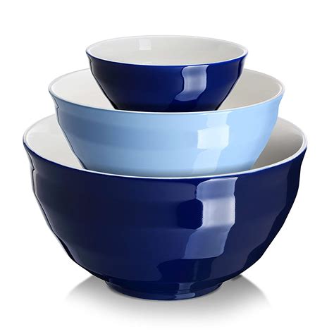 DOWAN Ceramic Mixing Bowls for Kitchen, Size 4.25/2/0.5 Qt Large Serving Bowl Set, Microwave and ...