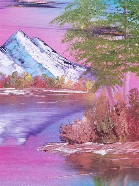 Bob Ross Inspired Pink Reflection Mountainscape Oil Painting | Etsy