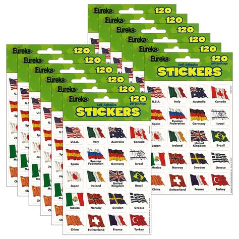 World Flags Theme Stickers, 20 Countries, 120 Per Pack, 12 Packs ...