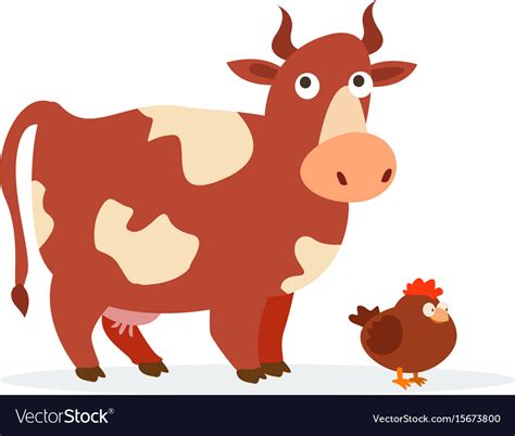 Funny cow and chicken isolated on white background