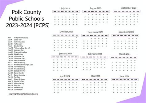 Polk County Public Schools Calendar Holidays 2023-2024 [PCPS]