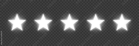 Five silver award stars on transparent background. White neon prize ...