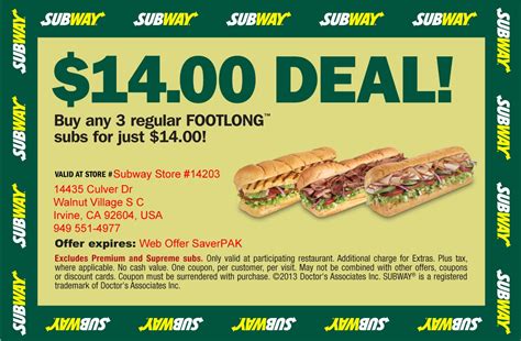 Free Printable Subway Coupons 2017 - Free Printable