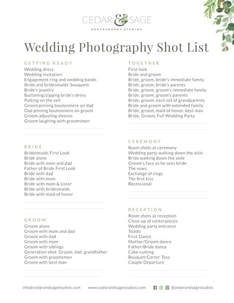 Wedding Photography Shot List - Cedar & Sage Studios Blog